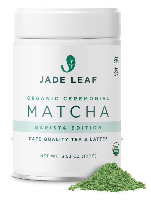 Jade Leaf Matcha Organic Ceremonial Grade Green Tea Powder - Barista Edition For Cafe Quality Tea & Lattes - Authentic Japanese Origin (3.53 Ounce Pouch) Ceremonial Barista (Tin) 3.53 Ounce (Pack of 1)