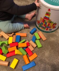 Cubbie Lee Premium Wooden Building Blocks Set - 100 pc for Toddlers Preschool Age - Classic Hardwood Plain & Colored Small Wood Block Pieces for Boys & Girls - Classic Build & Play Toy 32 71DOBs iuL