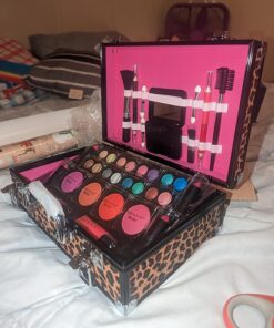 SHANY Carry All Makeup Train Case with Pro Makeup Set, Makeup Brushes, Lipsticks, Eye Shadows, Blushes, Powders, and more - Reusable Makeup Storage - Premium Gift Packaging - Leopard 31 71DOW06LZBL