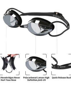 Alternative view of vetoky Swim Goggles, Anti Fog Swimming Goggles UV Protection Mirrored & Clear Blue+black