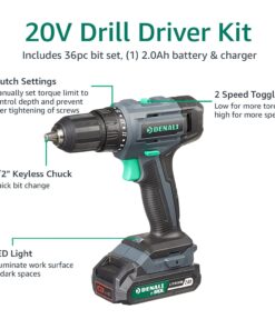 Amazon Brand - Denali by SKIL 20V Drill Driver Kit with 36 Piece Bit Set, Includes 2.0Ah Lithium Battery, 1A Compact Charger and Carry Bag, Blue Drill Driver, Battery, 1A Charger & Bit Set 32 71DPUUIcesL 1