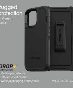 OtterBox iPhone 13 Pro Max & iPhone 12 Pro Max Defender Series Case - BLACK, Rugged & Durable, with Port Protection, Includes Holster Clip Kickstand 26 71DPV2tFQML