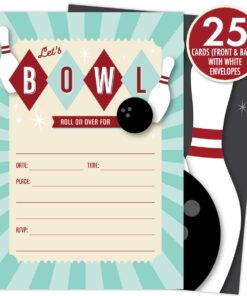 Alternative view of Bowling Party Invitations. Set of 25 Fill In Style Bowling Themed Cards and Envelopes for Kids Birthday Parties, Baby Showers and Sprinkles, Bowling Parties, or Any Occasions.