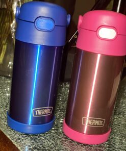 THERMOS FUNTAINER 12 Ounce Stainless Steel Vacuum Insulated Kids Straw Bottle, Pink Solid Color 26 71DWrenXKkL