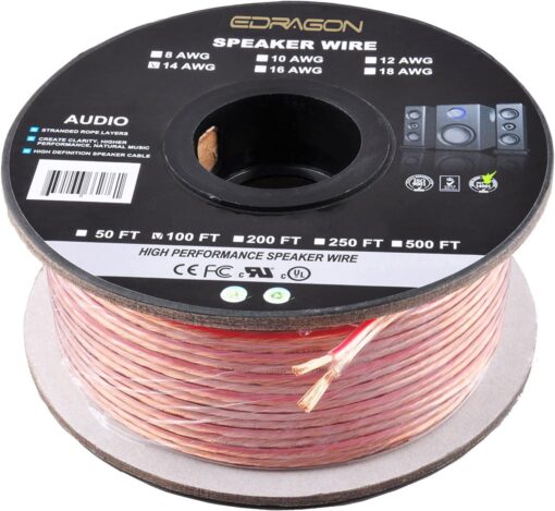 100 Feet 14AWG Enhanced Loud Oxygen-Free Copper Speaker Wire Cable, CNE62761 Pure Copper Wire