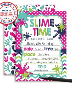 Slime Birthday Party Invitations for Girls, 20 5"x7" Fill In Cards with Twenty White Envelopes by AmandaCreation 9 71Dgz6soosL