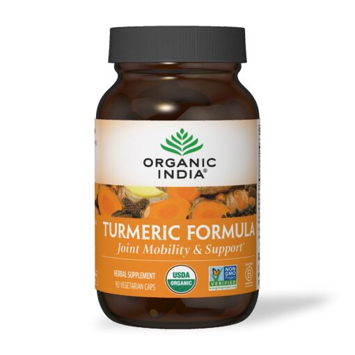 ORGANIC INDIA Turmeric Curcumin Herbal Supplement - Joint Mobility & Immune System Support, Healthy Inflammatory Response, Whole Root Supplement, Organic Trikatu, USDA Certified Organic - 90 Capsules 90 Count (Pack of 1)