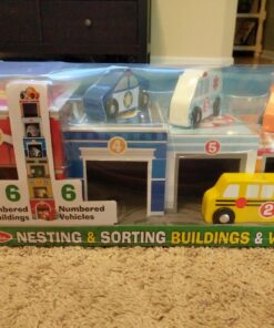 Melissa & Doug Nesting and Sorting Blocks - 6 Buildings, 6 Wooden Vehicles - Numbers Learning, Car Garage, Sorting And Stacking Toys For Toddlers Ages 2+ Set 40 71DlimVOeKL 1