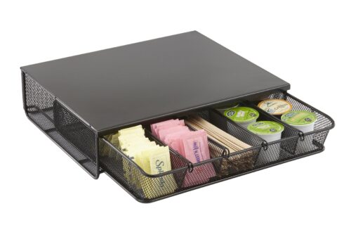 Safco Products Coffee and Sugar Organizer 3274BL Hospitality Tray, Home, Office, & Hotel, 1 Drawer, Black, 12"W x 11"D x 3 ¼"H Coffee Drawer