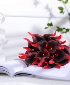 Luyue 20 Pcs Fake Calla Lily Artificial Flowers Bridal Wedding Bouquet Latex Real Touch Flower Home Kitchen Office Decor-Brick Red Brick Red 22 71DngerMGML