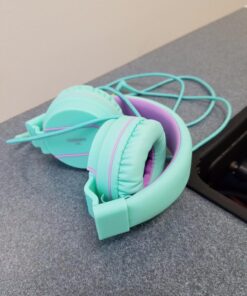 Kids Headphones, AILIHEN I35 On-Ear Headphones for School, 93dB Headphones Boy Girl, 3.5mm Wired Mic for Chromebook, Laptop (Green/Purple) Blue 32 71Dnjk44wSL