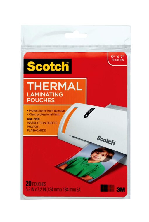 Scotch Thermal Laminating Pouches, Laminate Homemade Ornaments, Christmas Banners and Gift Tags, 5 Mil, 20-Pack Photo Size Laminating Sheets 5 x 7 Inches, Clear 5x7 Photo
