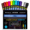 MoodClue 12 neon erasable liquid chalk markers. Whiteboards, glass boards, chalkboards, windows, mirrors, car windshields, auto, glass. Odorless, non-toxic. Wet or dry erase. Thick and thin tip 13 71Dpa19LJIL