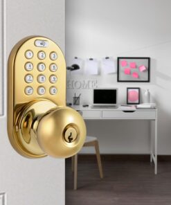 MiLocks TKK-02P Digital Door Knob Handle Lock with Electronic Keypad - Keyless Entry Smart Door Lock with Adjustable Latch Locks, Audible Tones for Interior Front Doors & More, Polished Brass 18 71Dq94 l7oL