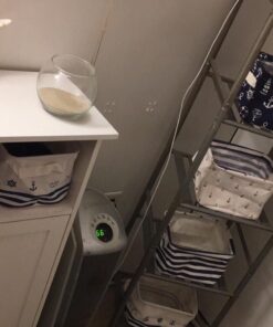 Orino Waterproof Nursery Nautical Fabric Small Storage Baskets Beach Anchor Theme Collapsible Portable Storage Bins with Handle for Cloth, Toys, Books, Sundries, Set of 3 Navy Blue Style 27 71DqCCXYi6L