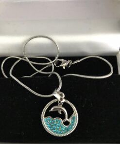 Gem Stone King Stunning Dolphin and Sea in a Circle with Blue Crystals Pendant 16 Inch Chain 11 71DqteiXRvL