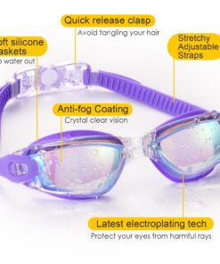 Alternative view of Yizerel Swim Goggles, 2 Pack Swimming Goggles for Adult Men Women Youth Kids Child Purple/Gray(mirrored)