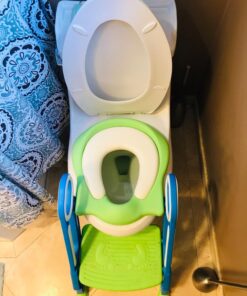Potty Training Toilet Seat with Step Stool Ladder for Boys and Girls Baby Toddler Kid Children Toilet Training Seat Chair with Handles Padded Seat Non-Slip Wide Step (Blue Green) Blue+Green 73 71DtmDLH3QL