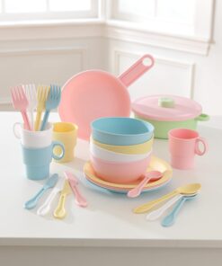 KidKraft 27-Piece Pastel Cookware Set, Plastic Dishes and Utensils for Play Kitchens, Gift for Ages 18 mo+ 28 71DvrhT5shL