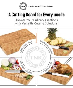 End Grain Wood Bamboo Cutting Board for Kitchen, Commercial Use - Extra Large, Thick Butcher Block with Juice Groove, Handles, and Non-Slip Feet for Chopping Veggies, Carving Meat, Bread and Cheese 19 71DxizkmIML