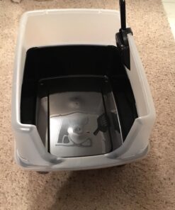 IRIS USA Open-Top Cat Litter Box with Shield and Scoop, Black Regular 52 71DyDWwjtCL