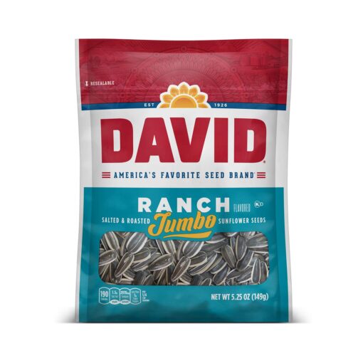 DAVID Roasted and Salted Ranch Jumbo Sunflower Seeds, 5.25 oz, 12 Pack 5.25 Ounce (Pack of 12)