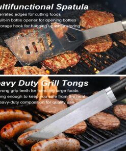 POLIGO 26 PCS Grill Set Backyard BBQ Grill Accessories Stainless Steel Grill Utensils Set with Bag for Christmas Dads Birthday - Camping BBQ Tools Grilling Tools Set Ideal Grilling Gifts for Men Women Black - 26PCS BBQ Set 9 71E ayHAPBL