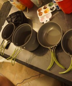 G4Free 2/4/13 PCS Camping Cookware Mess Kit Hiking Backpacking Picnic Cooking Bowl Non Stick Pot Knife Spoon Set Green 4 Pcs 51 71E i2DLNUL