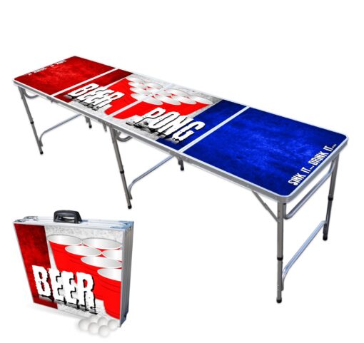 PartyPong 8 Foot Folding Portable Beer Pong Table w/ (6) Beer Pong Balls - Beer Pong Edition