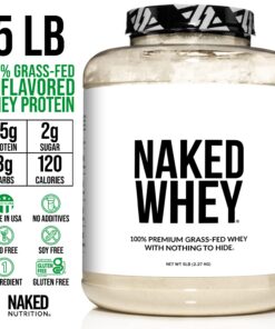 Naked WHEY 5LB 100% Grass Fed Unflavored Whey Protein Powder - US Farms, Only 1 Ingredient, Undenatured - No GMO, Soy or Gluten - No Preservatives - Promote Muscle Growth and Recovery - 76 Servings 76 Servings (Pack of 1) 25 71E209cj1L