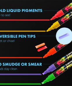 Vaci 10 Multicolored Liquid Chalk Markers | Erasable, Non-Toxic, Water-Based Pens | 6 mm Reversible Tips - Bullet & Chisel | On Chalkboards, Windows, Glass, Mirrors, Blackboards & More | Kids & Adults 10 Markers Set + Drawing Stencils 25 71E2HLThjVL 1