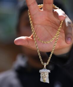 L &L Nation 14K Gold Plated Iced Out CZ Simulated Diamond Crown Jesus Piece Pendant with Rope Chain - Gold Tone Silver Stardust Jesus Necklace Hip Hop Jesus Chain for Men and Women 20 71E3A5HfTPL