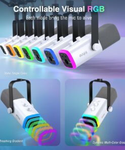 FIFINE Gaming XLR/USB Microphone Kit, Streaming Dynamic Mic Set for PC, Computer Mic for Vocal Podcast Recording Voiceover, with Headphones Jack, Gain Knob, Arm Stand-AmpliGame AM8T White 34 71E4FDBTN3L 1