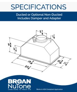 Broan Aluminum Power Pack Range Hood Insert, Exhaust Fan and Light Combo for Over Kitchen Stove, Silver, 6.0 Sones, 390 CFM 20.5-Inch 33 71E54SMubTL