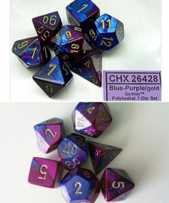 Chessex Manufacturing Cube Gemini Set of 7 Dice - Blue & Purple with Gold Numbering CHX-26428 27 71E5e4Vwb9L 1