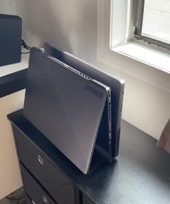 OMOTON [Updated Dock Version Vertical Laptop Stand, Double Desktop Stand Holder with Adjustable Dock (Up to 17.3 inch), Fits All MacBook/Surface/Samsung/HP/Dell/Chrome Book (Black) Black 45 71E6GDt2JyL