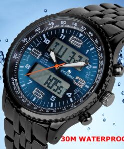 VIGOROSO Men's LED Analog Digital Date Week Sports Outdoor Steel Blue Dial Watch Black&Blue 23 71E6w fYSL 1