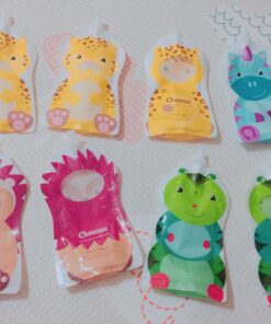 ChooMee Reusable Baby Food Storage Pouches, 5 oz + SoftSip Pouch Tops | Ideal for Baby Food, Smoothies and Purees | Secure Double Lock Zipper, Wide Bottom, BPA Free | SnakPack FreshSquad, 10 CT 8 Pouch + SoftSip OA 17 71E948I5FUL