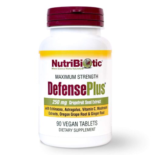 NutriBiotic – DefensePlus, 90 Tablets - 11 in 1 Immune Support with Vitamin C, Zinc, Grapefruit Seed Extract, Echinacea, Astragalus Root & Immune Boosting Extracts & Mushrooms - Vegan & Gluten Free