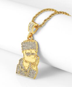putouzip Bart Chain Necklace 18K Gold Plated Fully Iced Out Stainless Steel Pendant For Men Boys Gift 21 71EET3rUGtL