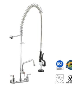 Alternative view of Aquaterior Upgraded Pre-Rinse Commercial Kitchen Faucet with Sprayer 44" Height Wall Mount Double Handle with Add-On 12" Rotatable Spout Pull Down for 2/3 Compartment Sink CUPC NSF CEC 44" with Short Spout