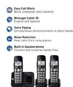 Panasonic DECT 6.0 Expandable Cordless Phone System with Answering Machine and Call Blocking - 3 Handsets - KX-TGE433B (Black) Easy Use 21 71EF3c3P1L