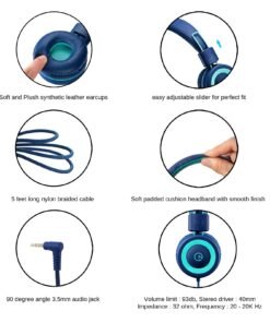 Kids Headphones - noot products K11 Foldable Stereo Tangle-Free 3.5mm Jack Wired Cord On-Ear Headset for Children/Teens/Boys/Girls/Smartphones/School/Kindle/Airplane Travel/Plane/Tablet (Navy/Teal) Navy/Teal 38 71EGRLWfEgL