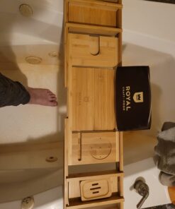 ROYAL CRAFT WOOD Luxury Bathtub Caddy Tray, One or Two Person Bath and Bed Tray, Bonus Free Soap Holder (Natural Bamboo Color) (Natural) Natural (Classic) 40 71EJX341RoL