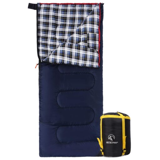 REDCAMP Cotton Flannel Sleeping Bag for Camping Backpacking, Adults Cold Weather Envelope Sleeping Bags with 2/3/4lbs Filling Blue with 2lbs filling