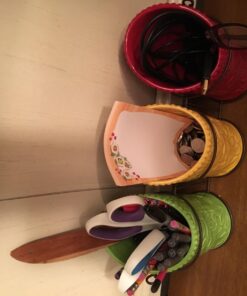 ienjoyware Kitchen Utensil Holder Set (4 Pieces) - 3 Ceramic Crocks & 1 Portable Wire Caddy - Multi-Color Multicolor 24 71EPORUGvFL