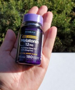 Carlyle Melatonin 12 mg Fast Dissolve 180 Tablets | Drug Free | Natural Berry Flavor | Vegetarian, Non-GMO, Gluten Free 180 Count (Pack of 1) 44 71EPb2DLnLL