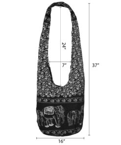 Thai Hippie Bag Hippie Elephant Sling Cross Body Bag Purse Zip Pocket A Zip Inside Pocket Handmade Color Black 21 71EQxeUdeDL