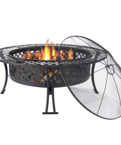 Sunnydaze 40-Inch Round Steel Fire Pit Table with Durable Spark Screen and Poker - Portable Design - Black - Diamond Weave 24 71EX6wwL