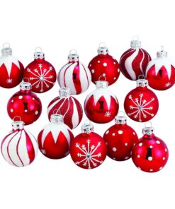 Alternative view of Kurt S. Adler C1852 Kurt Adler 1.57-Inch Red/White Decorated Glass Ball Ornament Set of 15, 15 Count for Christmas